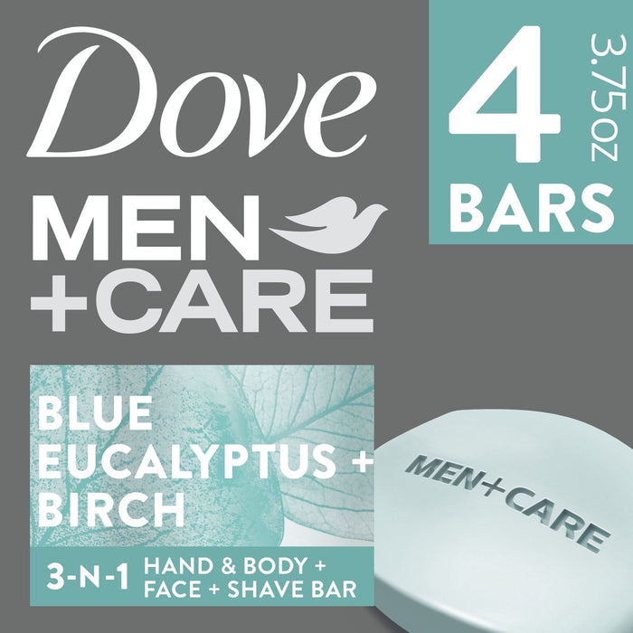 D ove Men+Care 3-in-1 Hand & Body + Face + Shave Bar Relaxing, Blue Eucalyptus, 3.75 oz (8 Bars)