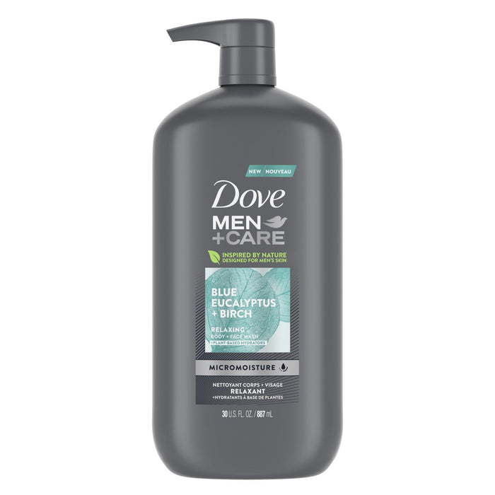 Dove Men+Care Relaxing Hydrating Face and Body Wash, Blue Eucalyptus and Birch, 30 fl oz