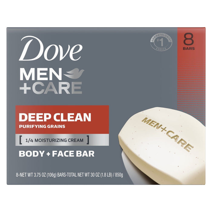 D ove Men+Care Body + Face Bar Purifying Grains, Deep Clean, 3.75 oz (8 Bars)