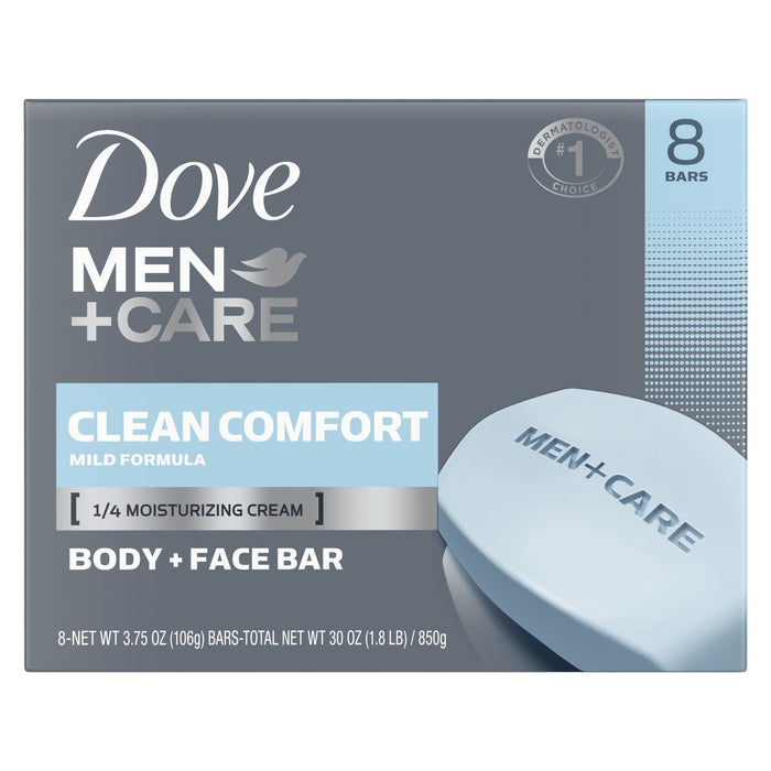 D ove Men+Care Body + Face Bar Mild Formula, Clean Comfort, 3.75 oz (8 Bars)