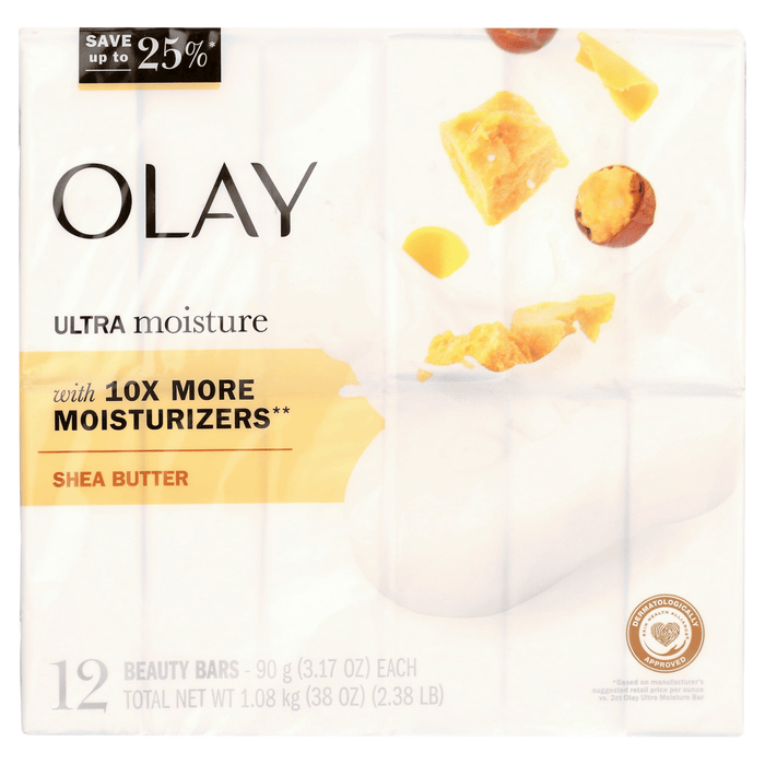 O lay Moisture Outlast Ultra Moisture Shea Butter Beauty Soap Bar Vitamin B3 Complex, 3.17 oz, 12 ct