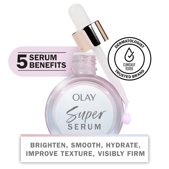 Olay Super Serum 5-in-1 Anti-Aging Face Serum, Smoothing Skin Care, All Skin Types (1.0 FL OZ)