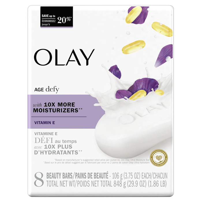 O lay Age Defying Bar Soap with Vitamin E and Vitamin B3 Complex Beauty Bars 3.75 oz, 8 Count