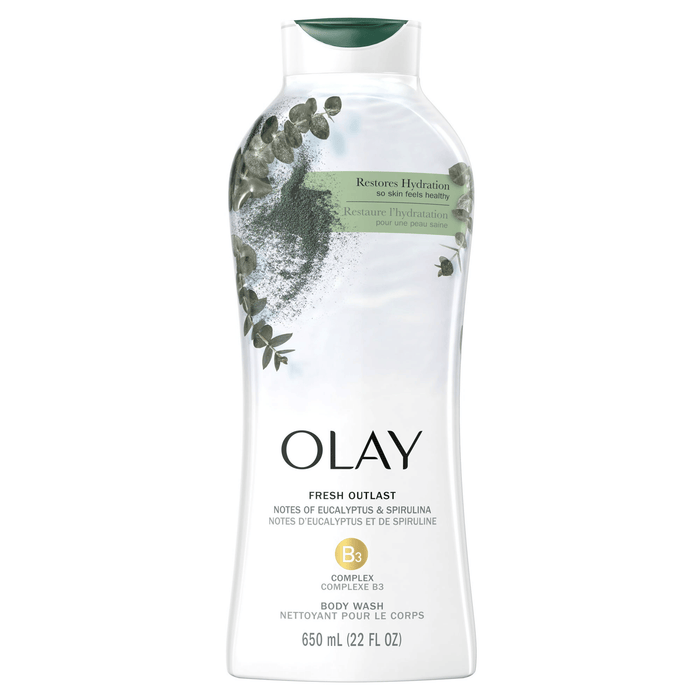 Olay Fresh Outlast Paraben Free Body Wash with Eucalyptus and Spirulina, All Skin Types, 22 fl oz