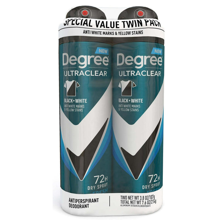 Degree Ultra Clear Long Lasting Antiperspirant Deodorant Dry Spray Twin Pack, Fresh, 3.8 oz