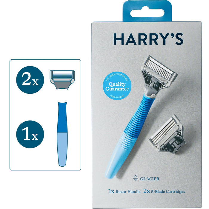 Harry's Men's 5-Blade Manual Razor Handle and 2 Razor Blade Refills, Glacier Blue