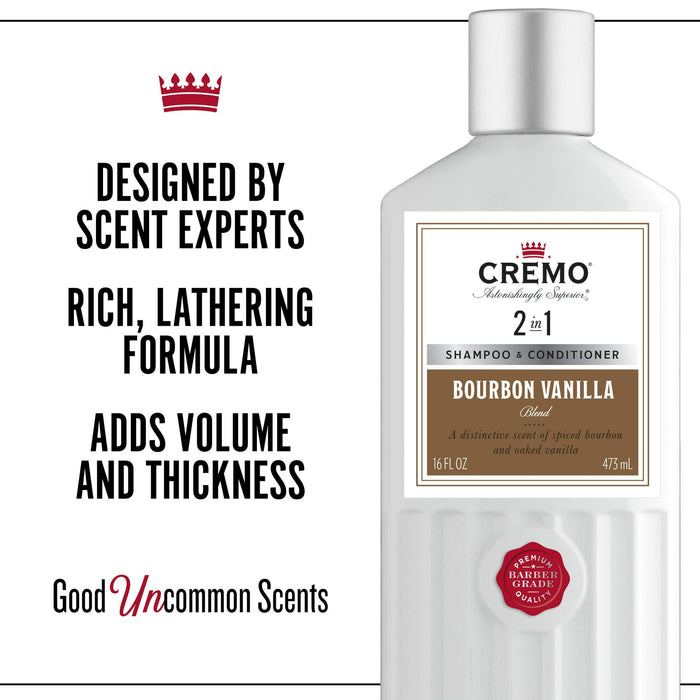 CREMO Astonishingly Superior Moisturizing 2-in-1 Shampoo Plus Conditioner with Bourbon Vanilla & Blend, 16 fl oz