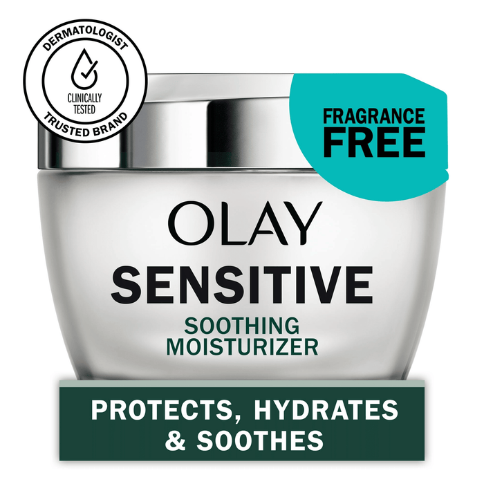 Olay Sensitive Face Moisturizer, Anti-Aging Soothing Cream, Fragrance-Free, 1.7 fl oz