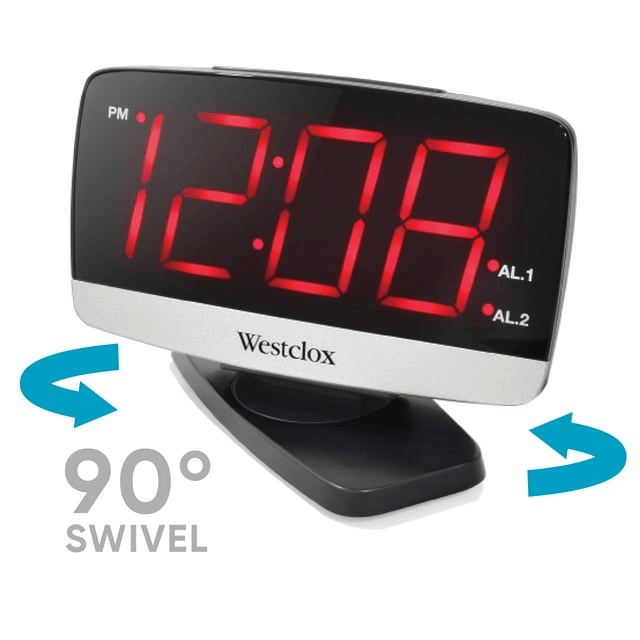 Westclox Black and Silver Electric Tilt & Swivel Alarm Clock Extra Large 1.8' LED Time Display