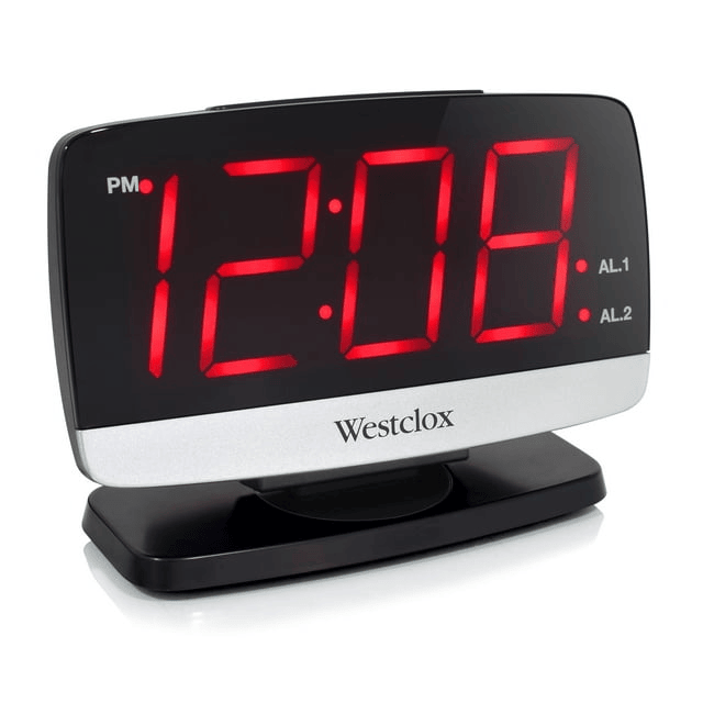 Westclox Black and Silver Electric Tilt & Swivel Alarm Clock Extra Large 1.8' LED Time Display