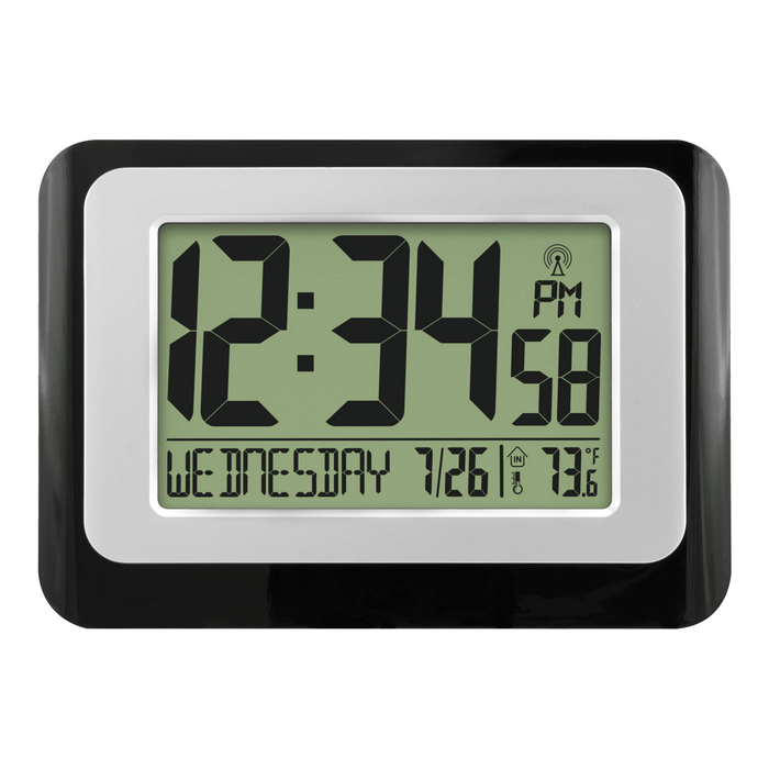 MainStays Black Atomic Digital Calendar Desk Alarm Clock with Temperature, W88631