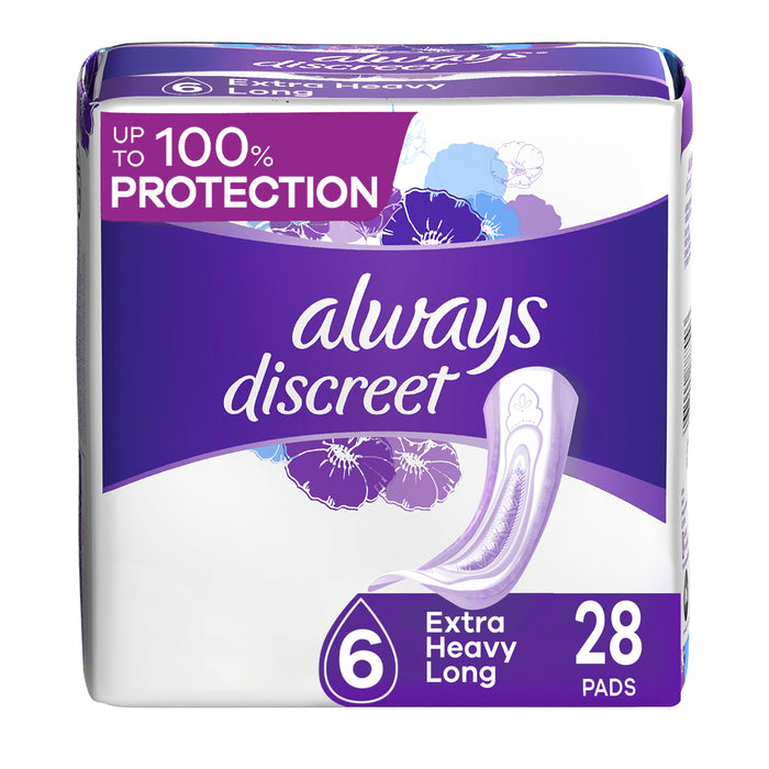 Always Discreet Extra Heavy Long Incontinence Pads; 28 Count