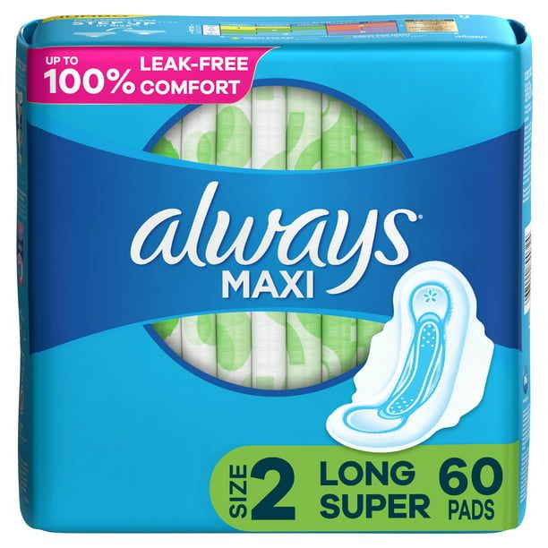 Always Maxi Daytime Pads with Wings Long Unscented; 60 Ct Size 2