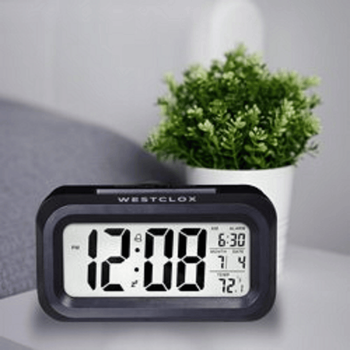 Westclox Black Digital Alarm Clock with Day/Date Display and LED Backlight