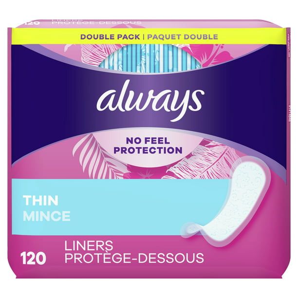 Always Thin No Feel Protection Daily Liners Regular Absorbency Unscented; 120 Ct