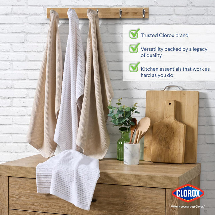 CLOROX Kitchen Towel Set - 100% Cotton Quick Dry Absorbent Multipurpose Beautiful Towels - 15" x 25" - Beige Tan 4 Pack