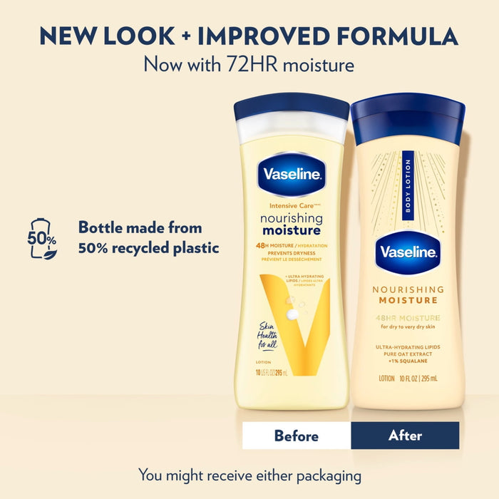 Vaseline Intensive Care Nourishing Moisture Body Lotion for Dry Skin, Lotion Made with Ultra-Hydrating Lipids + Pure Oat Extract for Nourished, Healthy-Looking Skin, 10 fl oz