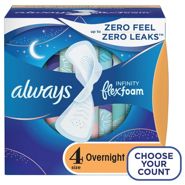 Always Infinity Overnight Flex Foam Pads with Wings; Size 4 38 Ct