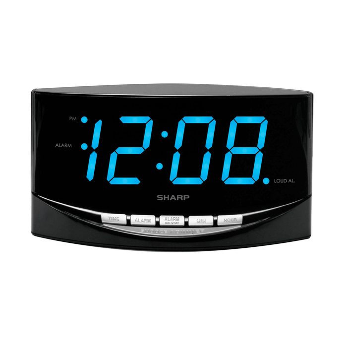 Sharp Digital Alarm Clock Jumbo 2' Bright Blue LED High Display High/Low Alarm Volume