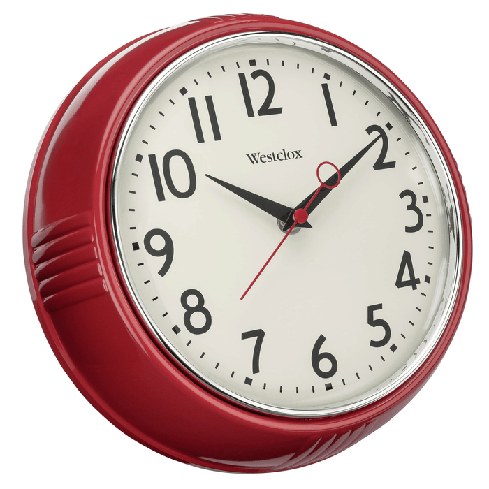 Westclox 9.5" Red Retro 1950s Convex Glass Lens Analog Quartz Accurate Wall Clock