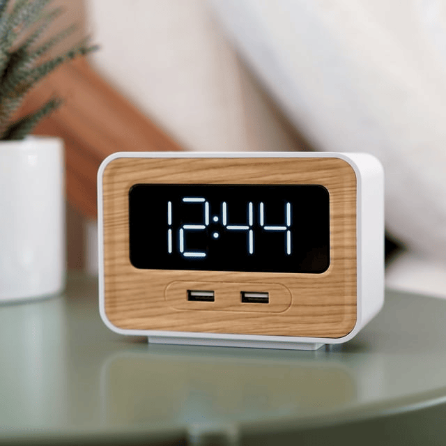 Lumoday Dual USB Charging Station Digital Alarm Clock, White