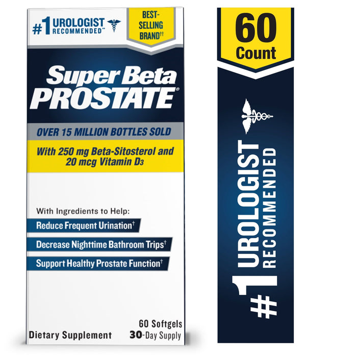 Super Beta Prostate ¨C Over 15 Million Bottles Sold ¨C Urologist Recommended Prostate Supplement for Men - Reduce Bathroom Trips Night, Promote Sleep & Bladder Emptying, Beta Sitosterol, 60 CT, Softgels