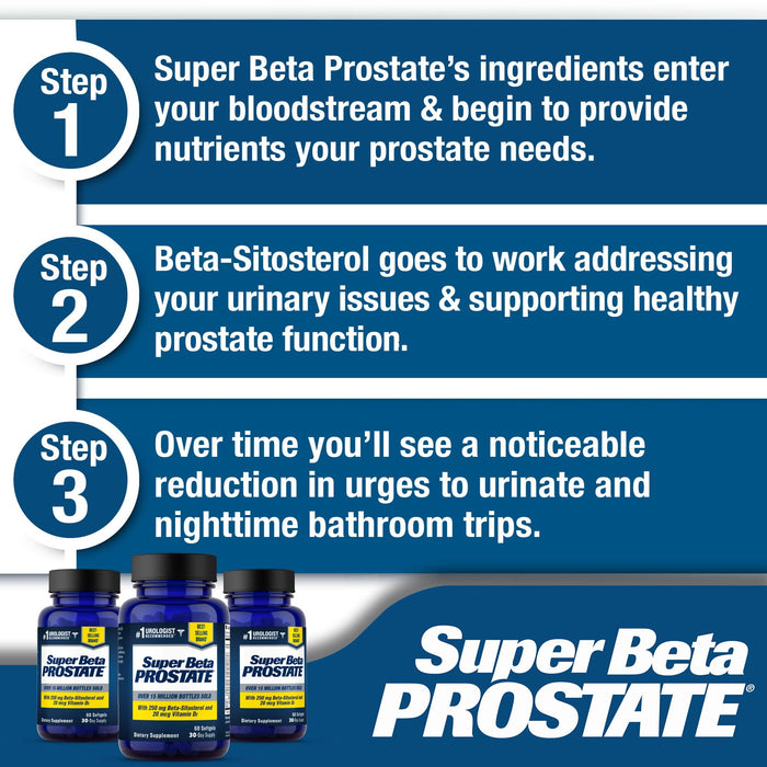 Super Beta Prostate ¨C Over 15 Million Bottles Sold ¨C Urologist Recommended Prostate Supplement for Men - Reduce Bathroom Trips Night, Promote Sleep & Bladder Emptying, Beta Sitosterol, 60 CT, Softgels