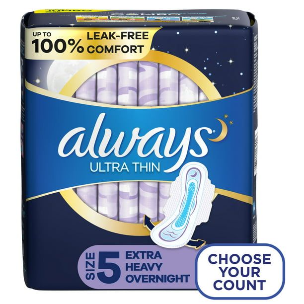 Always Ultra Thin Overnight Pads with Wings Extra Heavy Overnight Unscented; 46 Ct Size 5