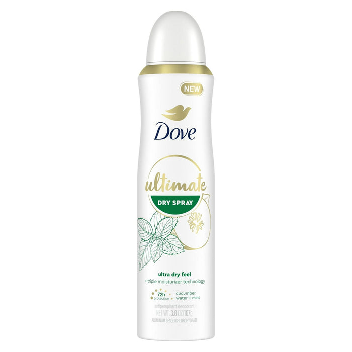 Dove Ultimate Long Lasting Antiperspirant Deodorant Dry Spray, Cucumber Water and Mint, 3.8 oz