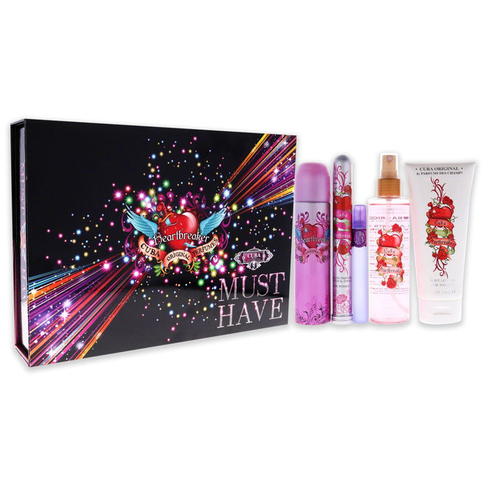 Cuba Must Have Heartbreaker by Cuba for Women - 5 Pc Gift Set 3.4oz EDP Spray, 1.17oz EDP Spray, 0.5oz EDP Spray, 6.7oz Body Spray, 6.7oz Body Splash