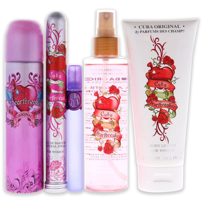 Cuba Must Have Heartbreaker by Cuba for Women - 5 Pc Gift Set 3.4oz EDP Spray, 1.17oz EDP Spray, 0.5oz EDP Spray, 6.7oz Body Spray, 6.7oz Body Splash