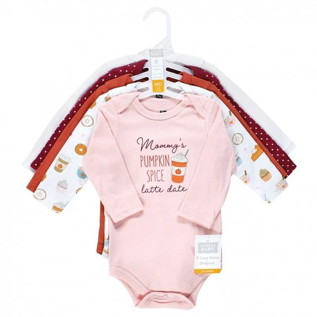 Hudson Baby Infant Girl Cotton Long-Sleeve Bodysuits, Pumpkin Spice Date, 0-3 Months