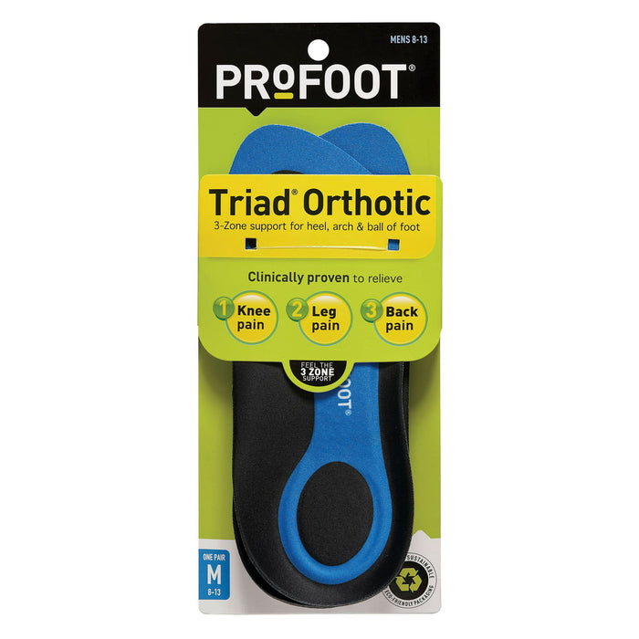 PROFOOT Triad Orthotic Insoles for Knee, Leg & Back Pain, Men's 8-13, 1 Pair