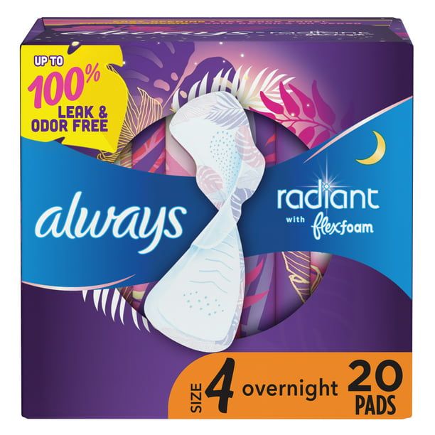 Always Radiant Overnight Pads with Wings Scented; Size 4 20 Ct