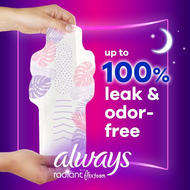 Always Radiant Overnight Pads with Wings Scented; Size 4 20 Ct