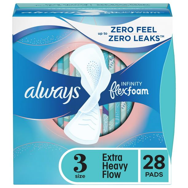 Always Infinity Feminine Pads for Women Extra Heavy Flow with Wings Unscented; 28 Ct Size 3