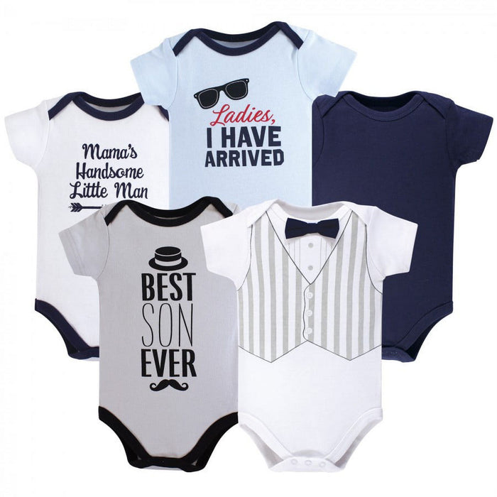 Hudson Baby Infant Boy Cotton Bodysuits 5pk, Handsome Little Man, 12-18 Months