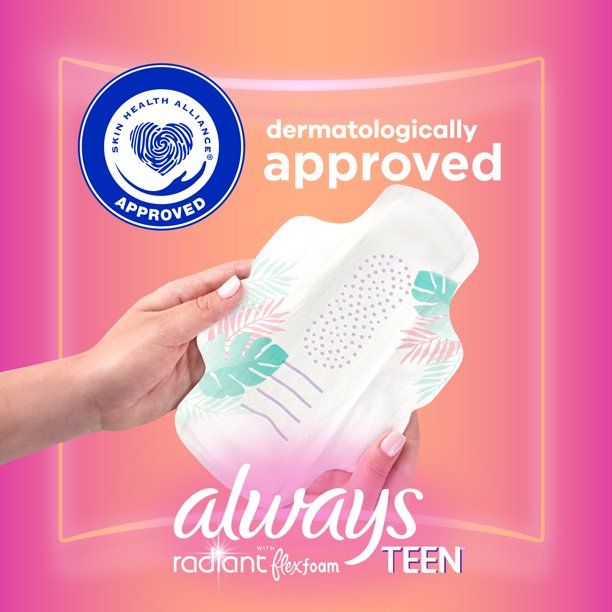 Always Radiant Teen Feminine Pads with Flex Foam with Wings; Unscented 28 Ct Size 1