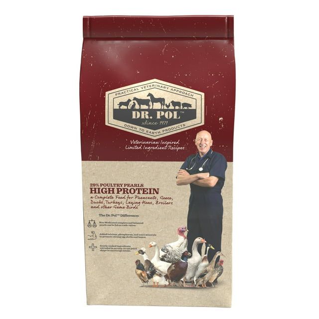 Dr. Pol High Protein 28% Poultry Pearls Gamebird Feed for Young Pheasants, Geese, Ducks, Turkeys, Laying Hens, Broilers and Other Large or Small Gamebirds, 30 lb. Bag