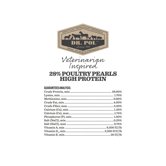 Dr. Pol High Protein 28% Poultry Pearls Gamebird Feed for Young Pheasants, Geese, Ducks, Turkeys, Laying Hens, Broilers and Other Large or Small Gamebirds, 30 lb. Bag