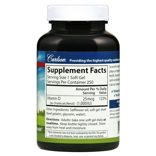 Carlson Labs - Vitamin D3 1000 IU - 250 Softgels