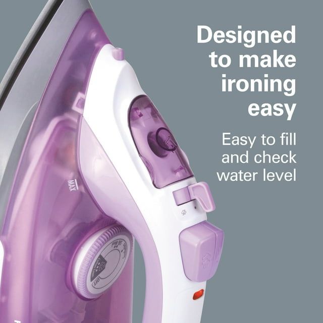 Hamilton Beach Steam Iron with Extra-Glide Nonstick Soleplate, Fast Heating, Anti-Drip Design, Adjustable Steam and Fabric Settings, Purple, 14100