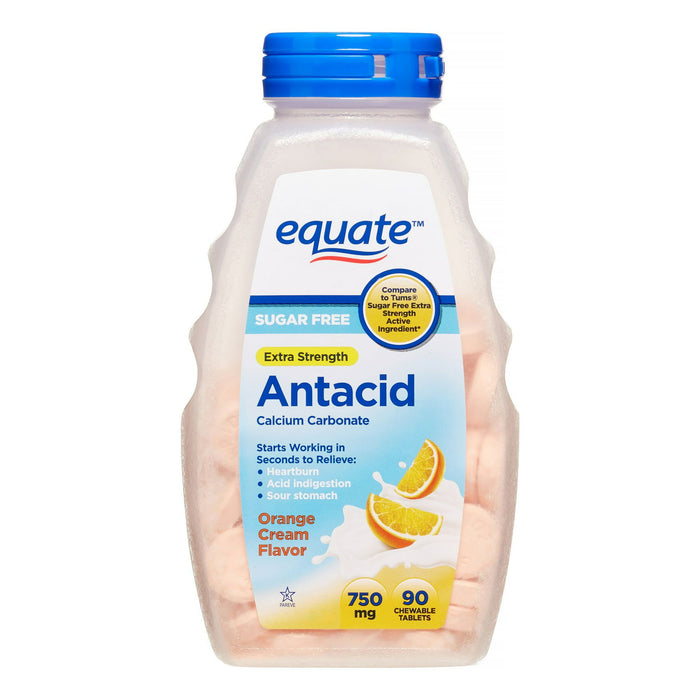 Equate Extra Strength Sugar-Free Antacid; Orange Cream Chewable Tablets; 750 mg; 90 Count