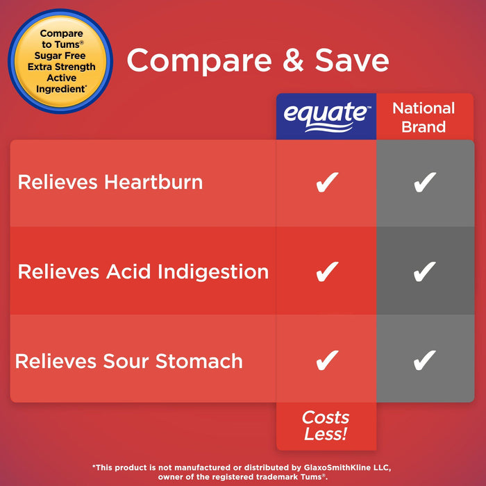 Equate Extra Strength Sugar-Free Antacid; Orange Cream Chewable Tablets; 750 mg; 90 Count