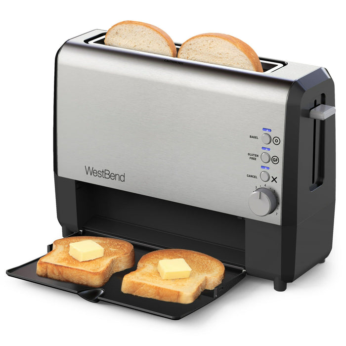 West Bend QuikServe Compact 2-Slice Toaster with Extra Wide Slots and Cool Touch Exterior, in Stainless Steel (77222)