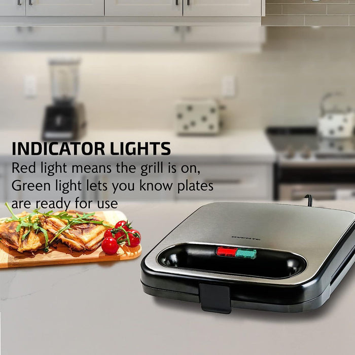 OVENTE Electric Sandwich Maker, Non-Stick Plates, Indicator Lights, Cool Touch Handle, Cooking Breakfast, Grilled Cheese, Tuna Melts and Snacks, New-Black GPS401B