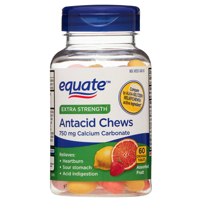 Equate Extra Strength Heartburn Antacid Relief Chews; Assorted Fruit; 60 Count