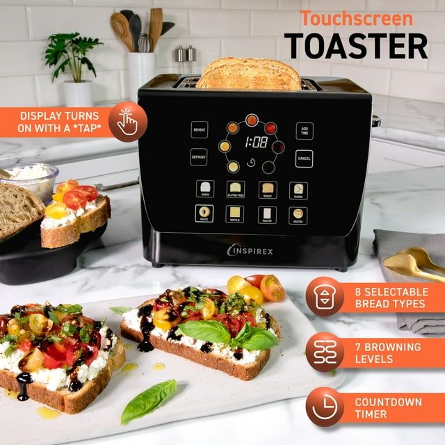 Inspirex Two Slice Touchscreen Lever Toaster, Black, XTOSMC2BK