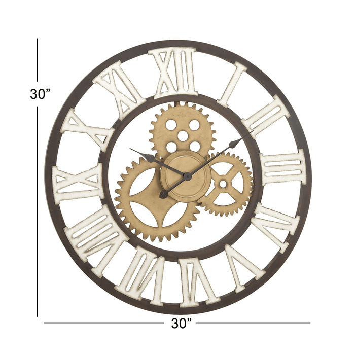 DecMode 30" Brown Metal Gear Wall Clock