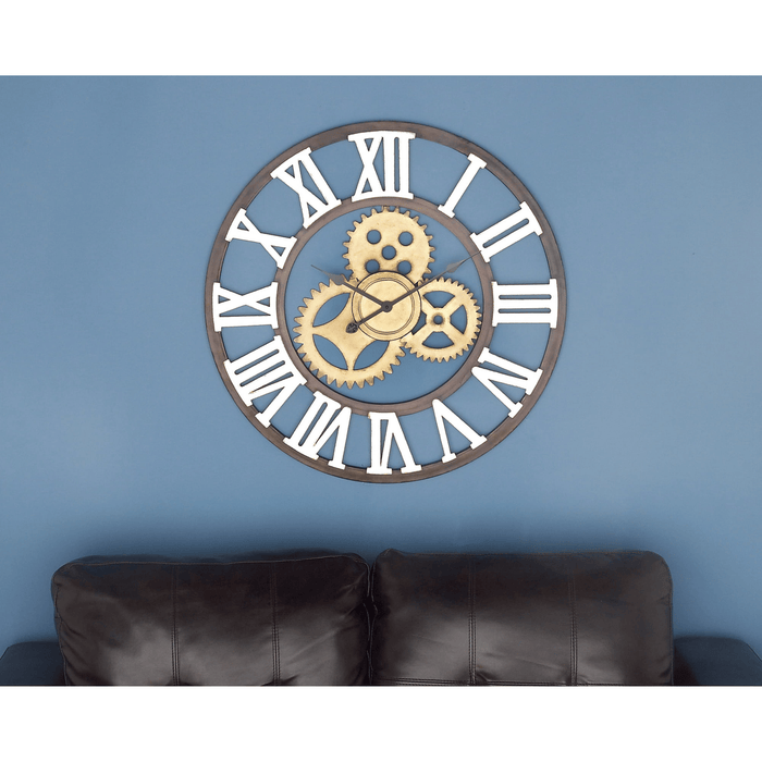 DecMode 30" Brown Metal Gear Wall Clock